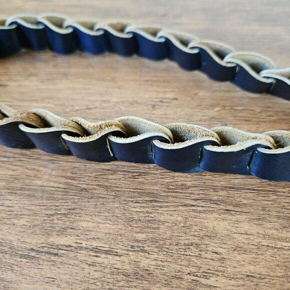 Vintage Dyed Leather Navy Blue Chain Link Loop Belt Hippie Retro 60s 70s S/M - Picture 6 of 7